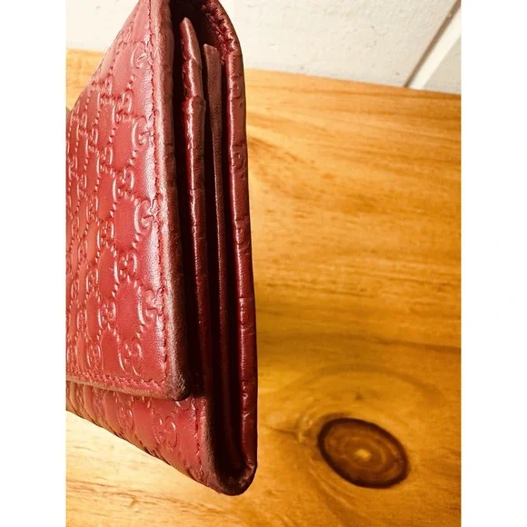Auth Gucci Wallet Micro Guccissima Continental Flap Leather Wallet 449396 Red - Picture 13 of 16